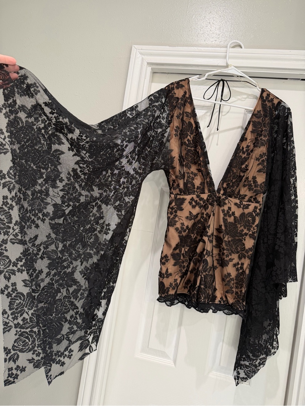 Black Lace Bell-Sleeve Romper